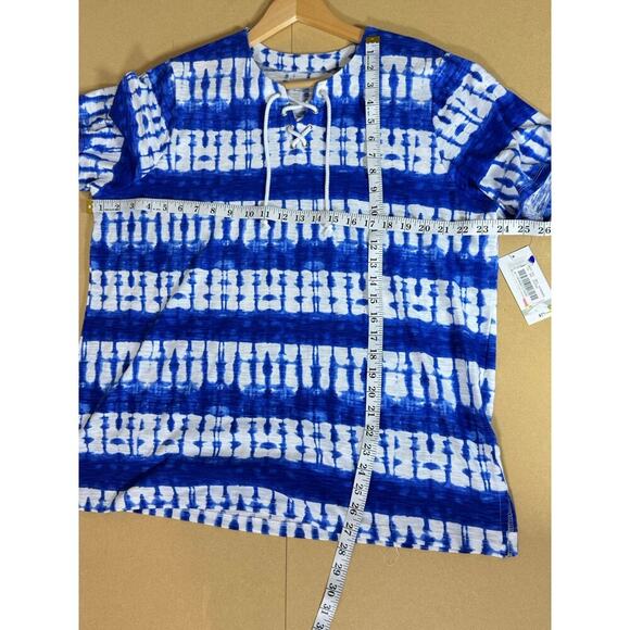 NWT Allison Daley Plus Size Top 1X Tie-Dye Short Sleeve Casual Coastal Tie Front - Picture 5 of 8